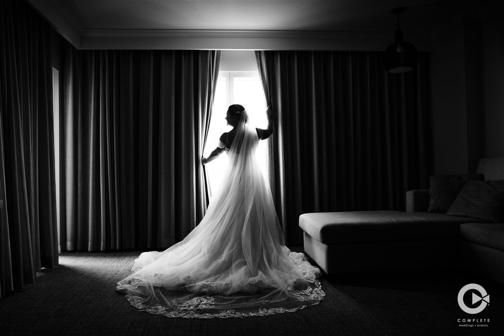 Clearwater, Florida black and white bridal portrait.